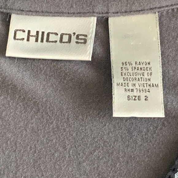 Chico's Sequin Neck Top Sz 2 L/12 Gray #140C - Picture 8 of 9